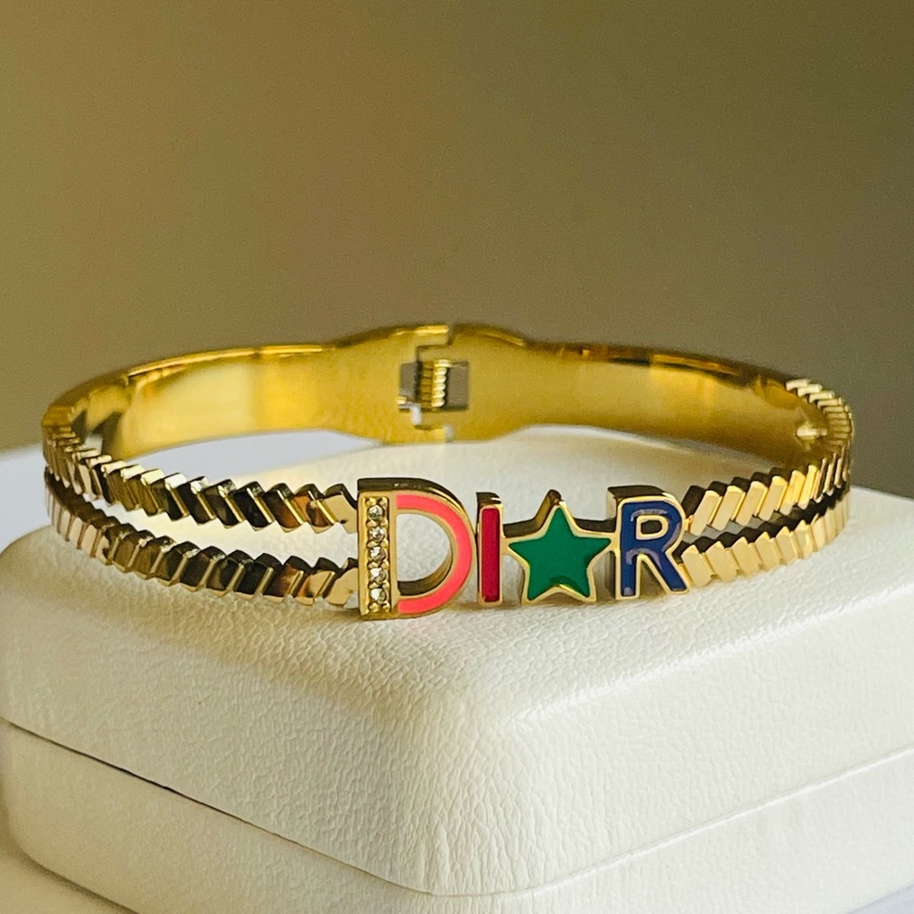 Christian Dior Colorful Enamel Gold Cuff Bracelet